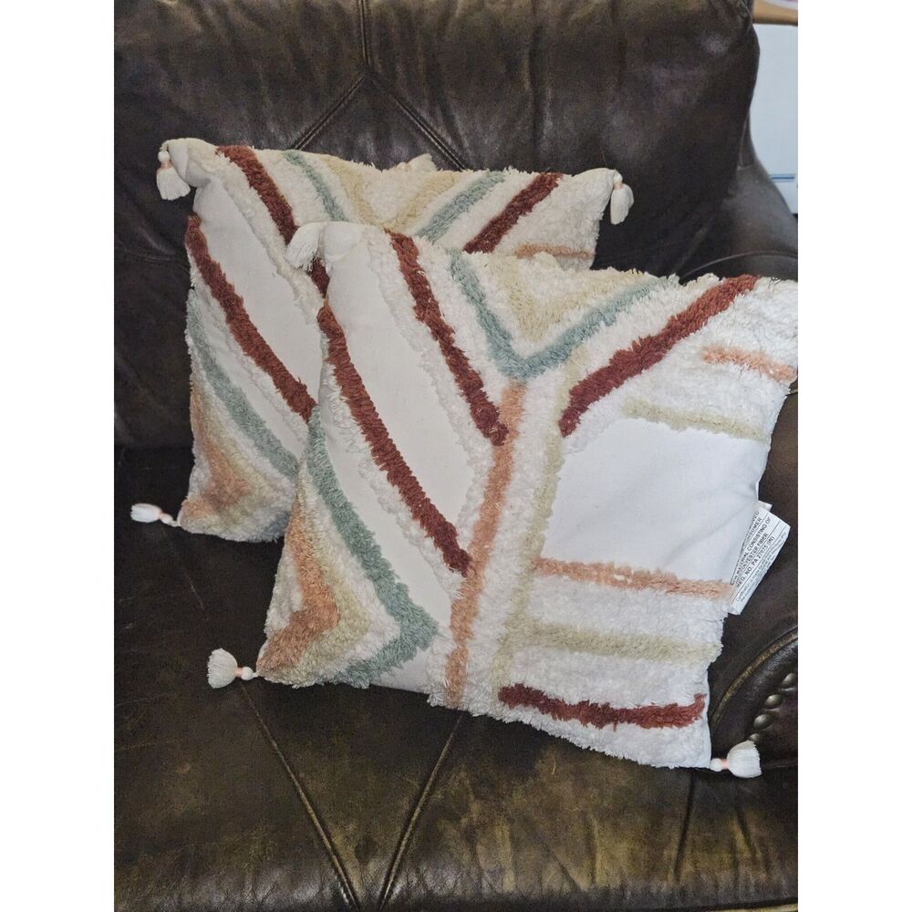 Pair Of Opalhouse Boho Throw Pillows 18x18, Decorative Pillow  with Tassels
